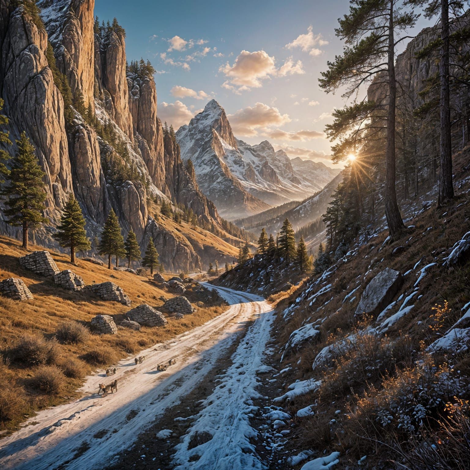 Fantastical Countryside Landscape at Sunset