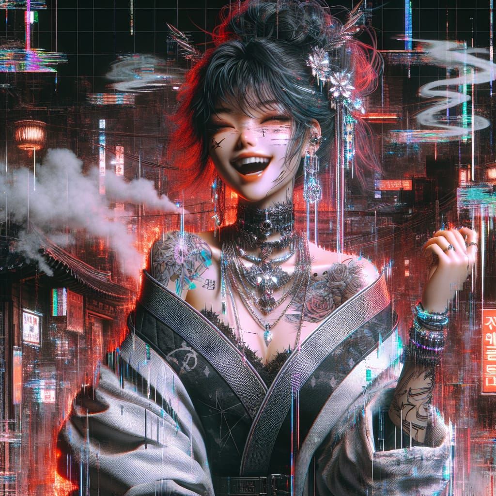 Glitch, China Town, neon pink blue,,,,,,