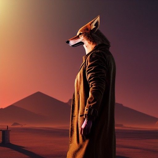 Cyberpunk Coyote in Desert Wasteland