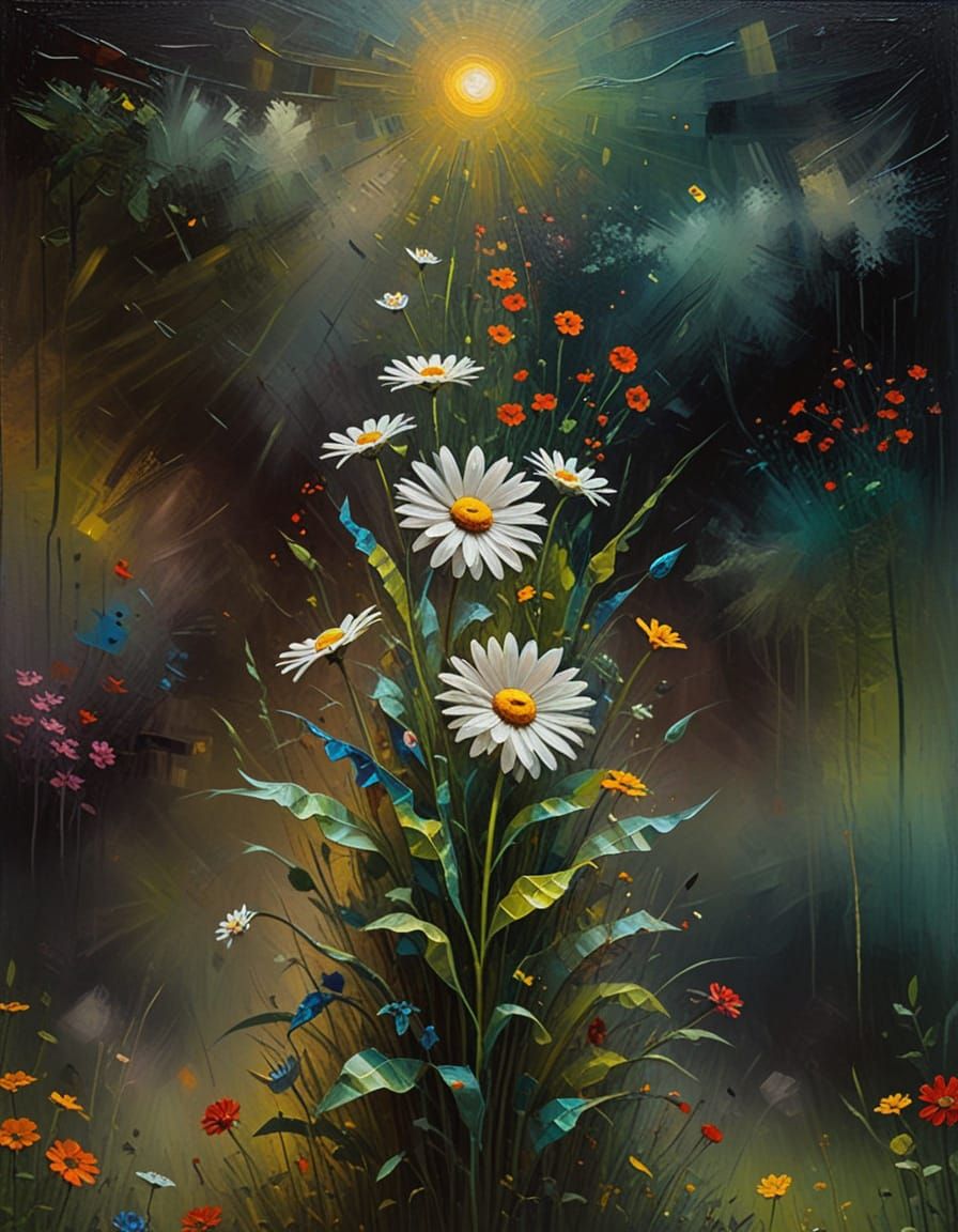 (daisies:1.1), Paul Klee and Marc Chagall, (stripes in the f...