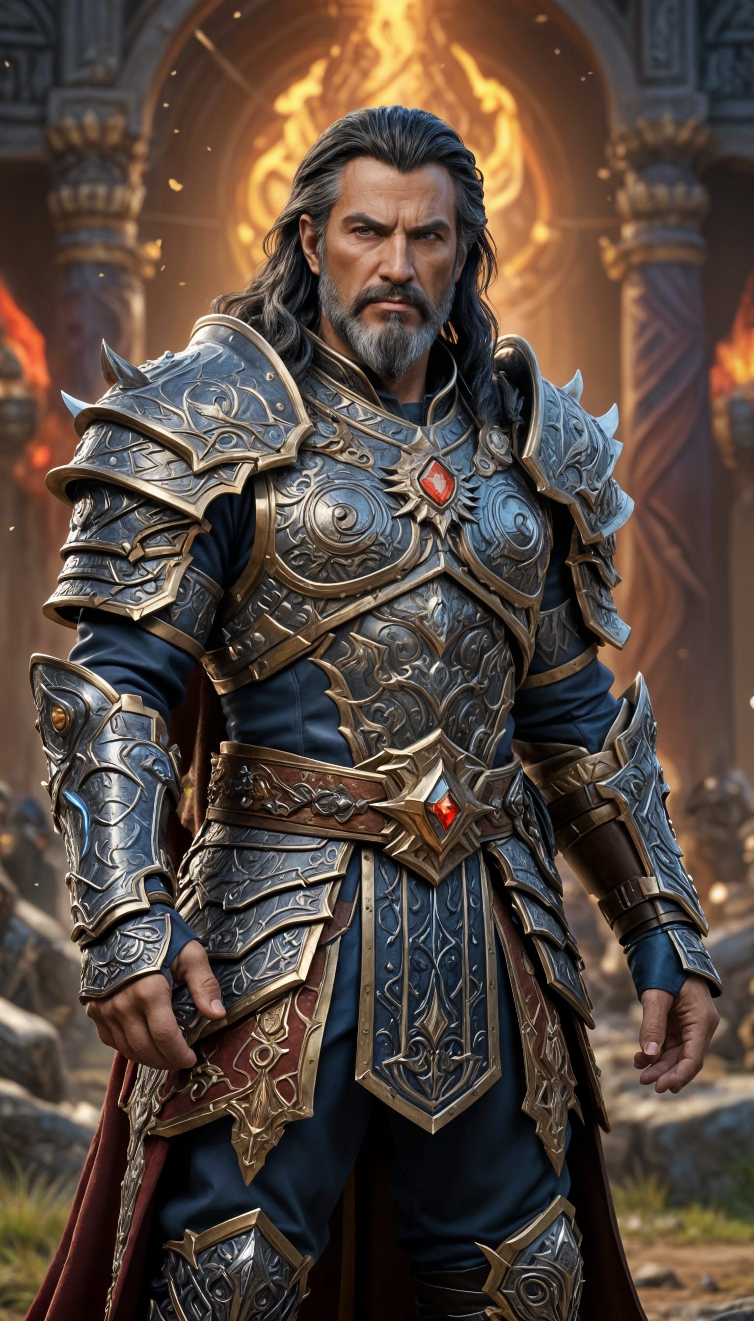 King in Warcraft Style Armor on Battlefield
