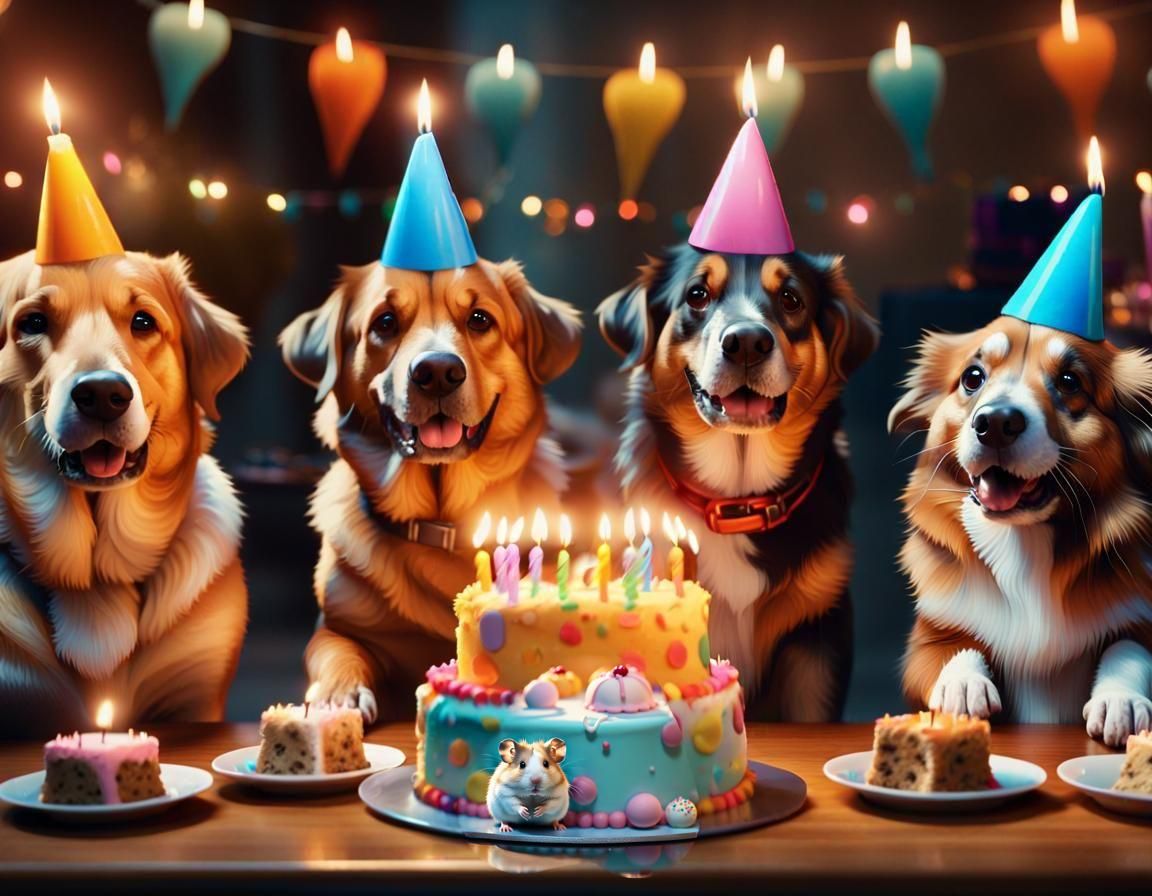 Hamster Celebrates with Cake: Detailed Digital Rendering