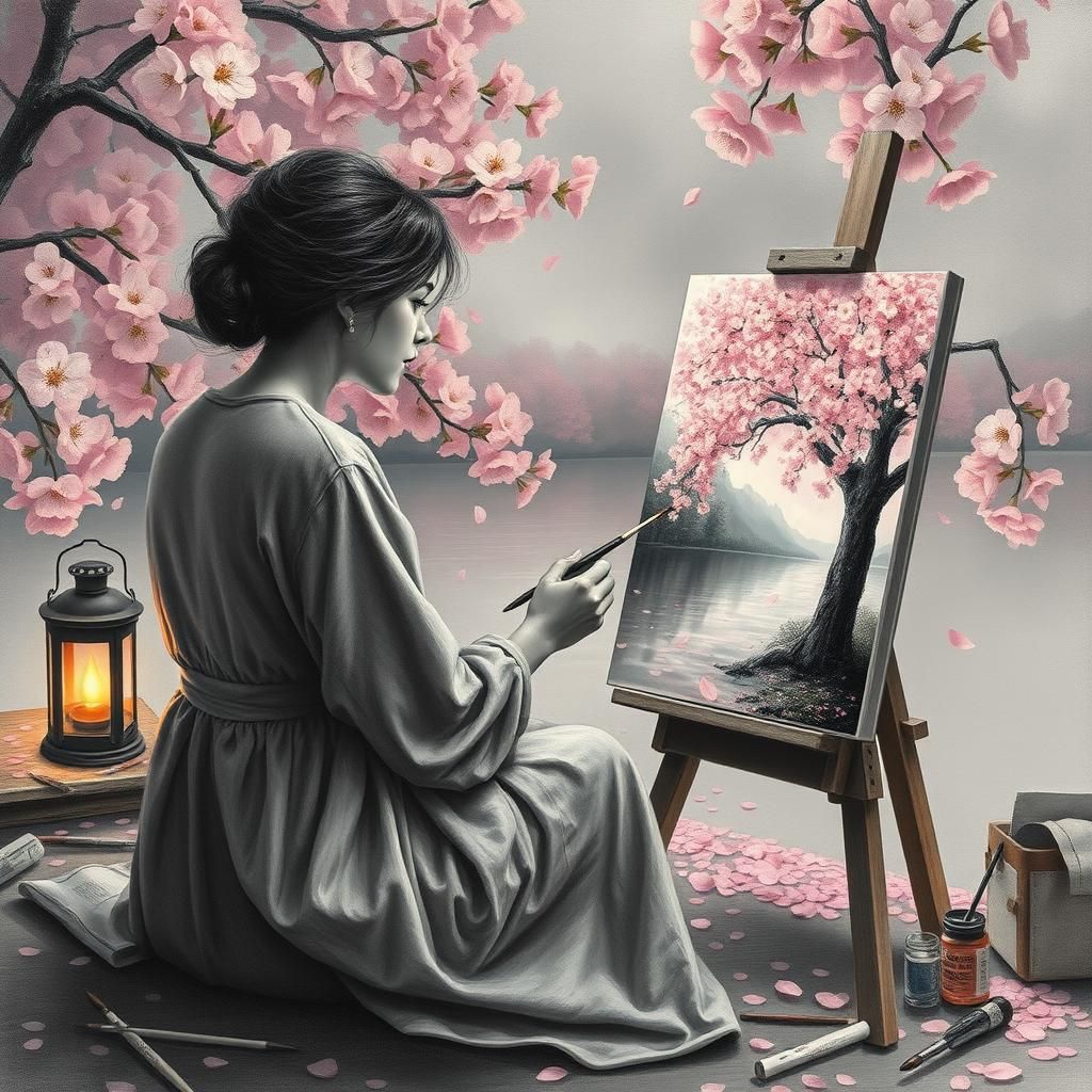 Impressionist Painter Captures Cherry Blossom Lake