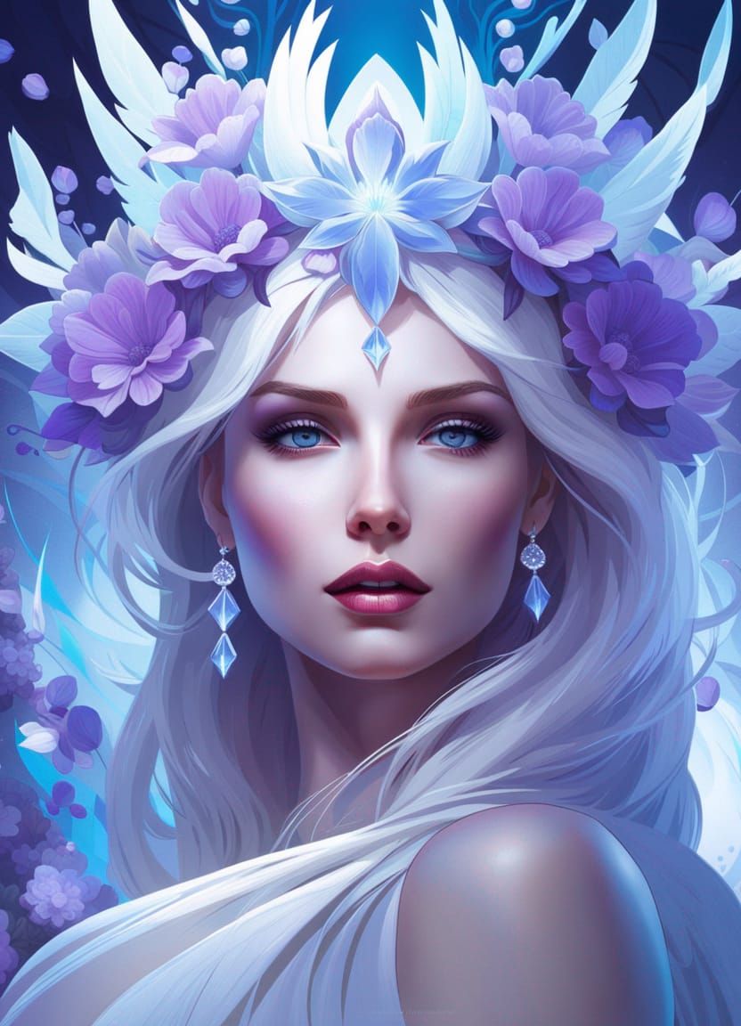 Ice Queen Portrait with Violet Eyes, Hyperdetailed Art