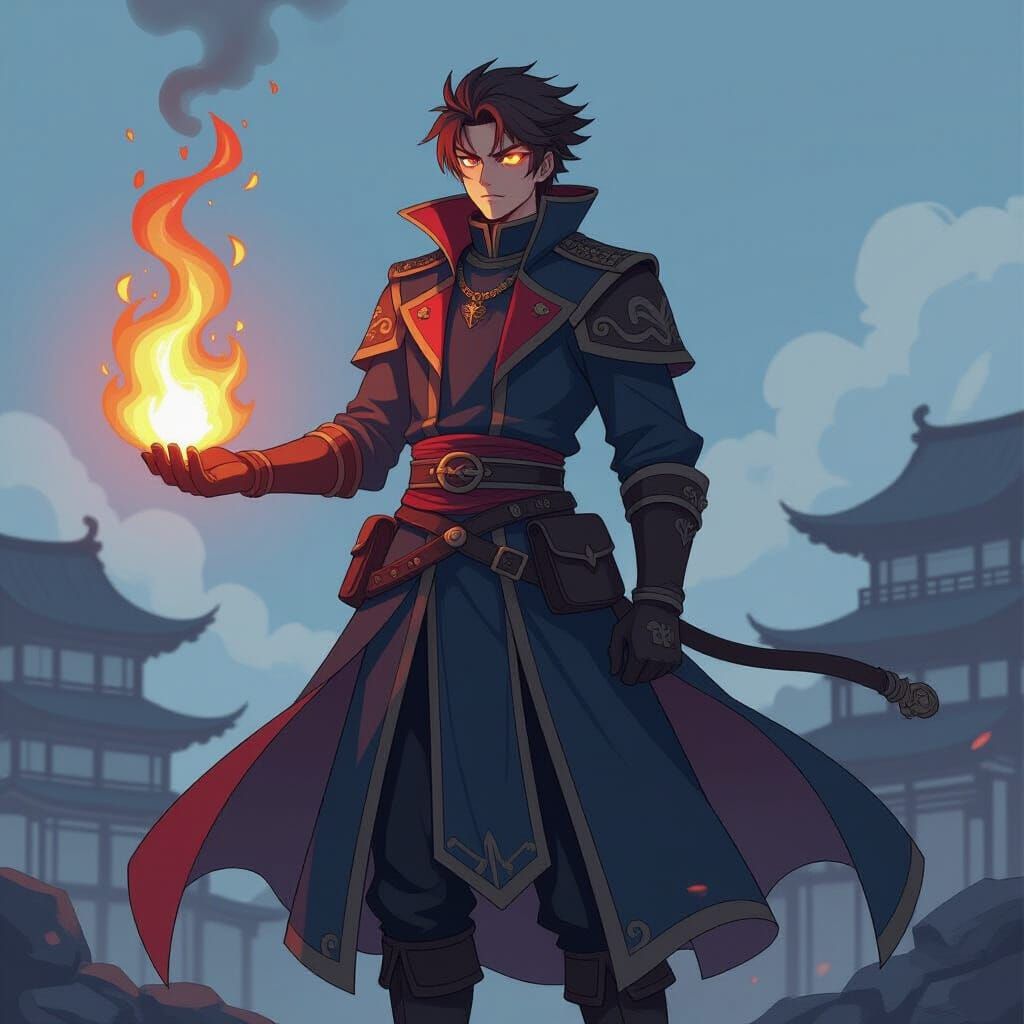 Anime Fire Mage with Cinematic Lighting