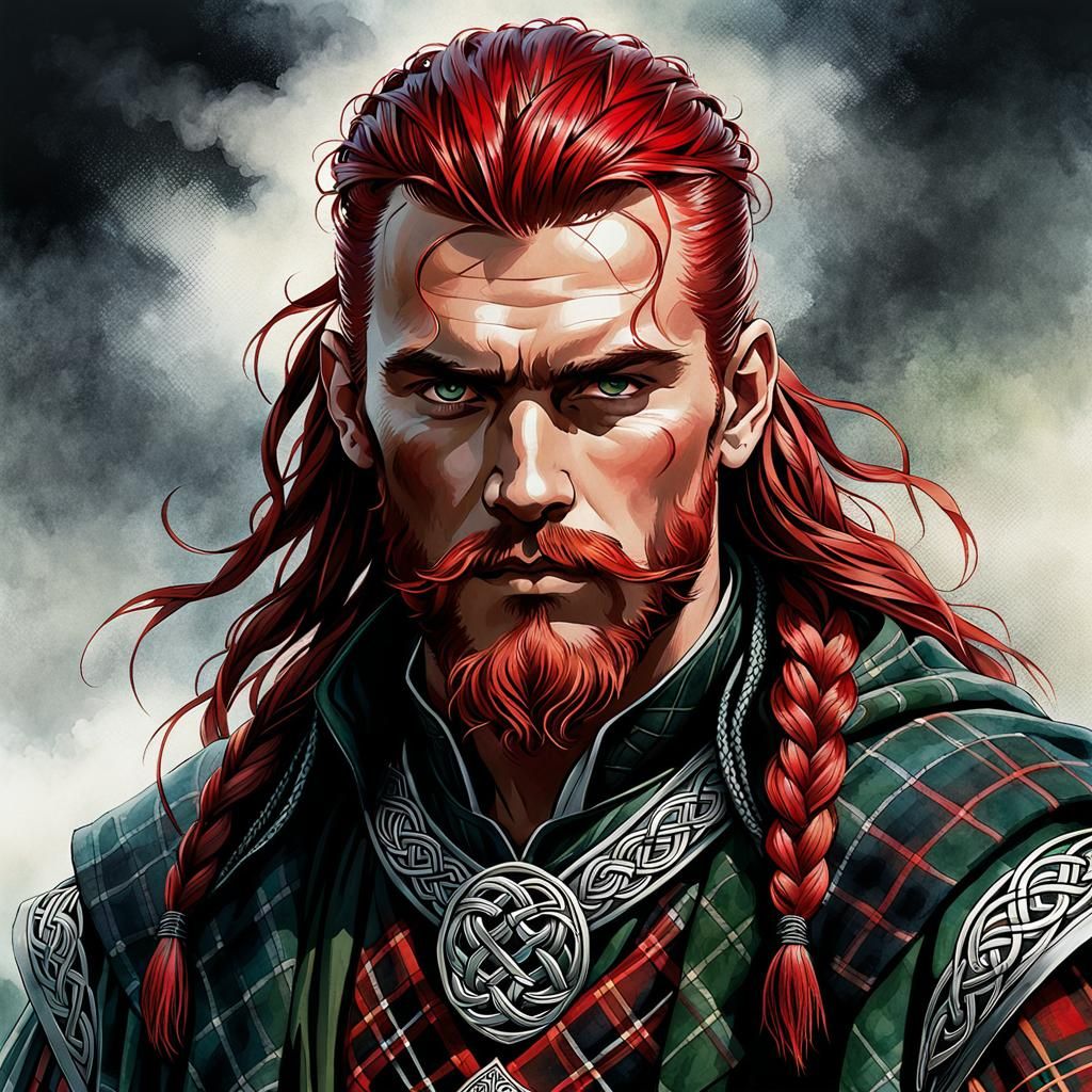 Celtic Hero Portrait in Watercolor Technique