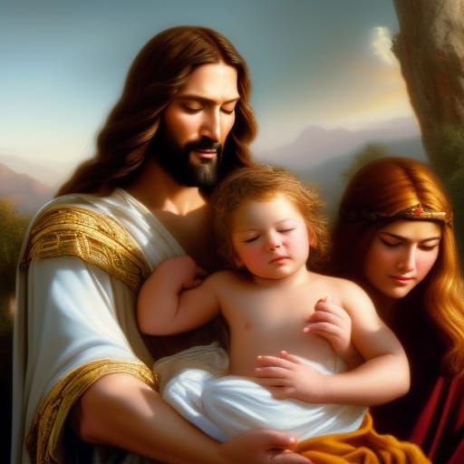 Adult Jesus, Panna Maria, baby Jesus