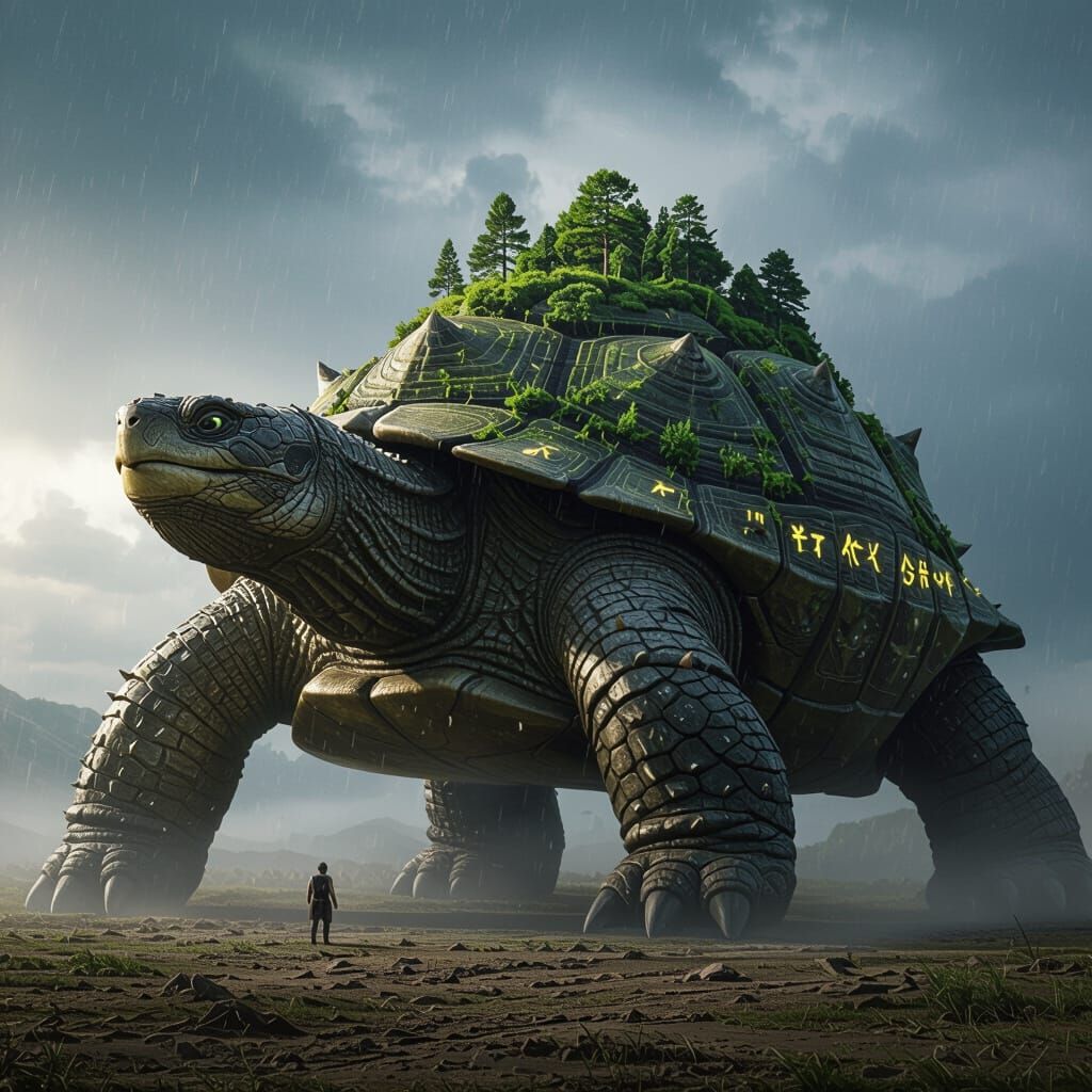 Ancient Turtle Kaiju with Mountain Ecosystem