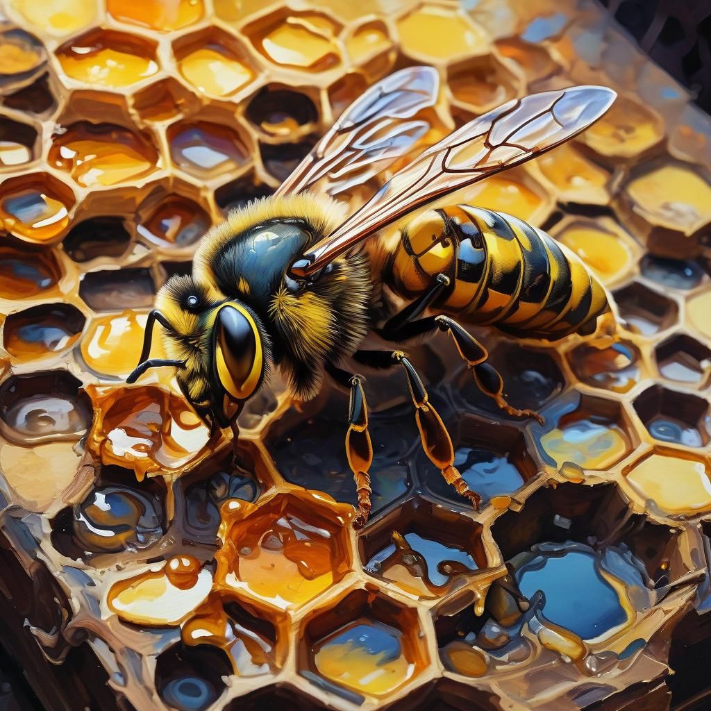 Wasp on Honeycomb in Impasto Gouache Watercolor