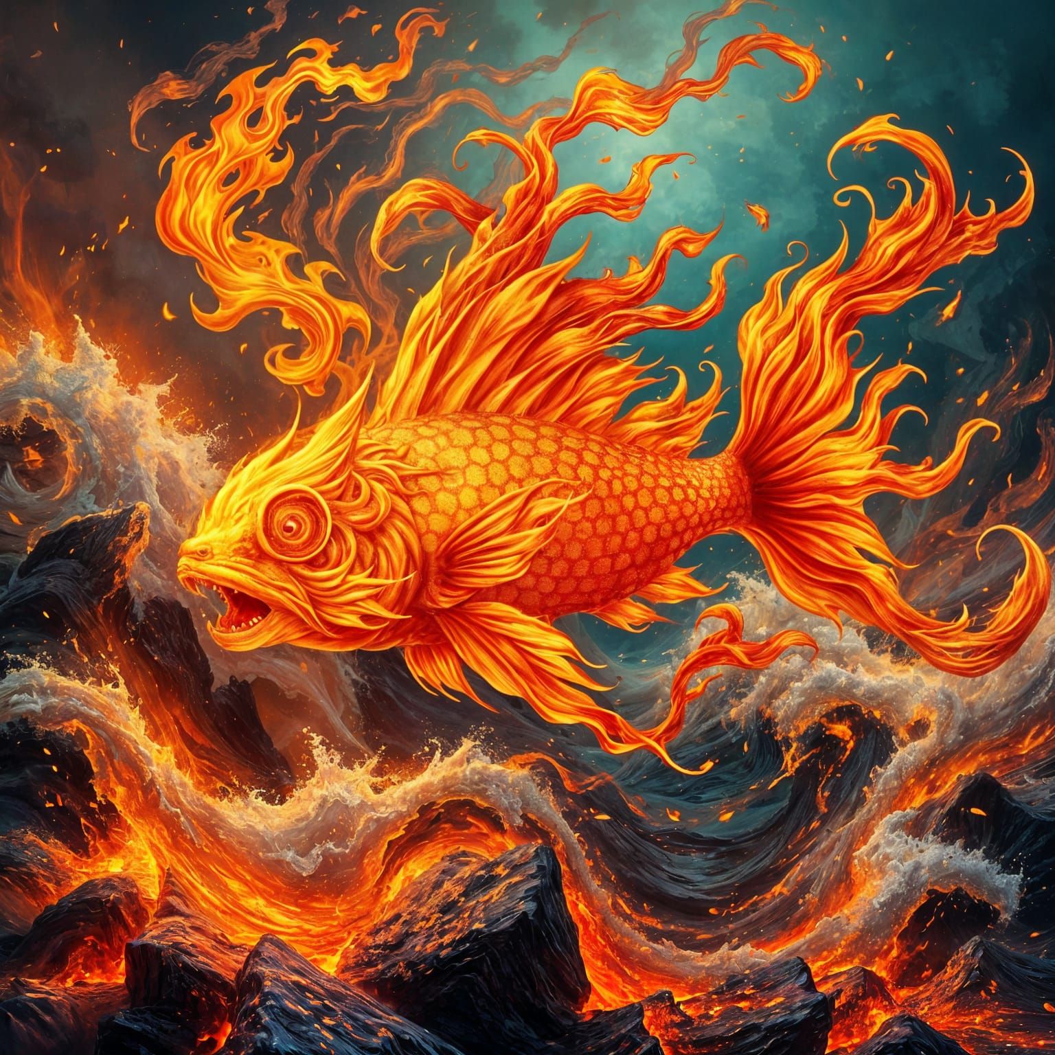 Fiery Fish in Burning Ocean: Surreal Maximalism