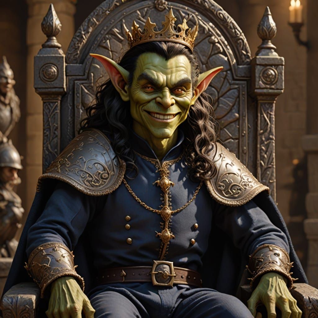 Hyperrealistic Handsome Goblin King on Throne