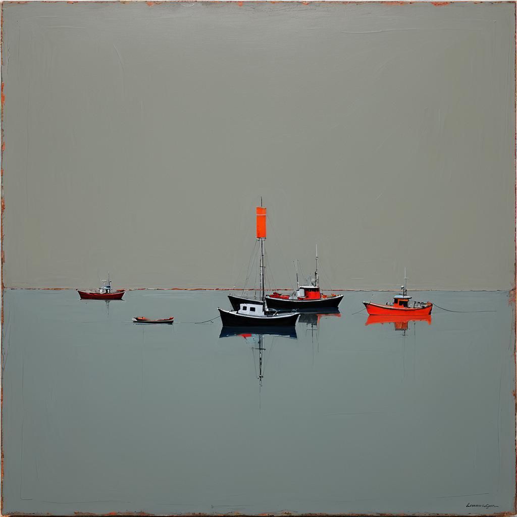 Abstract Boats in Rothko Style with Neon Accents