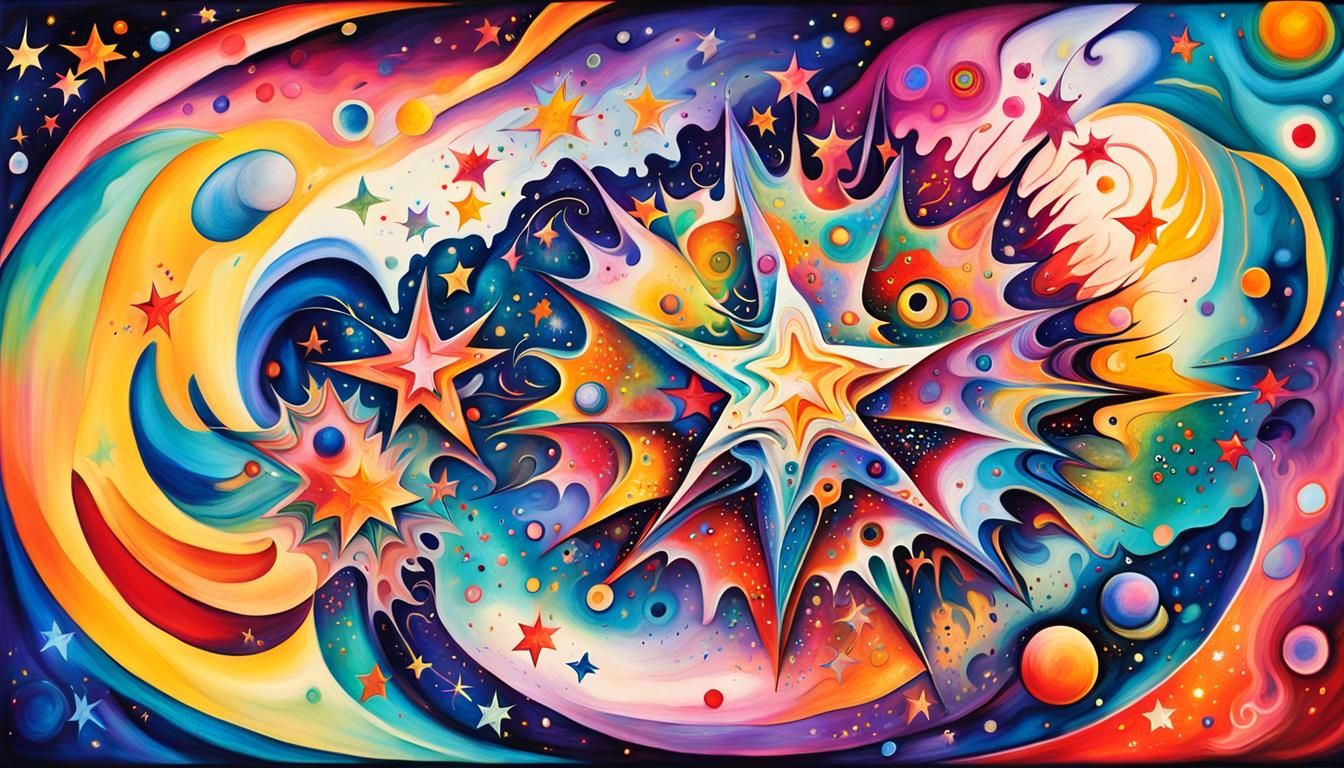 Psychedelic Star Vortex: A Cosmic Mixed Media Illustration