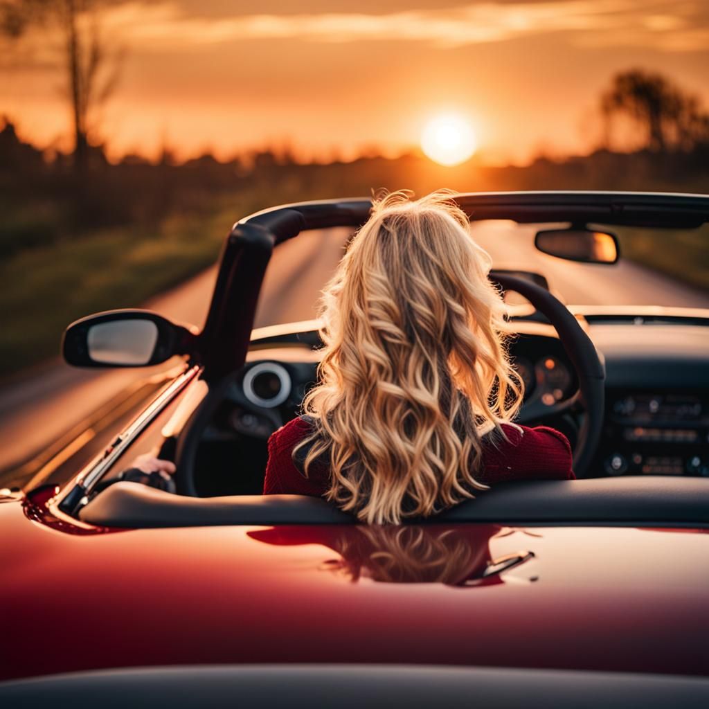 An image from behind a woman with blonde hair waving in the ...