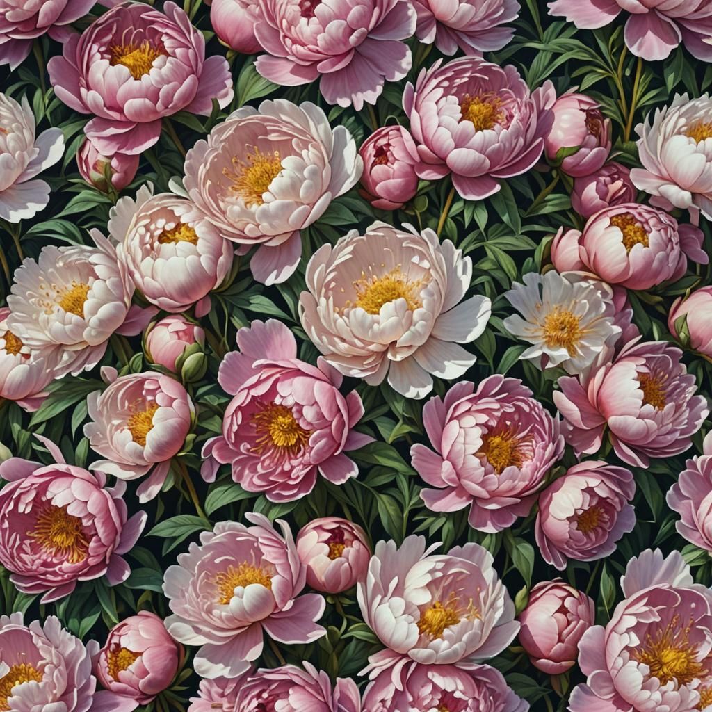 Hyperdetailed Peonies in Gouache Style