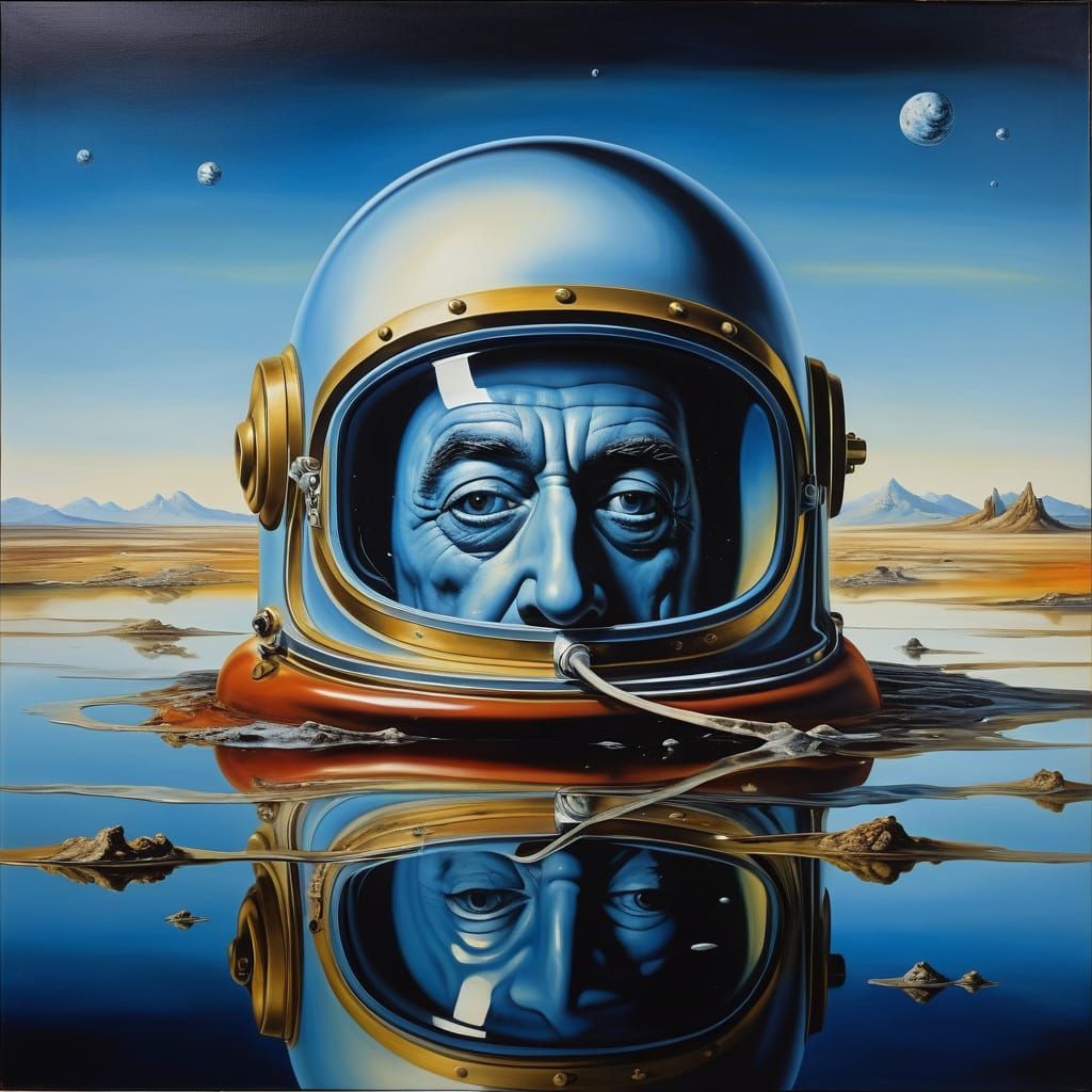 Surreal Oil Painting of Cracked Astronaut Helmet in Melting ...
