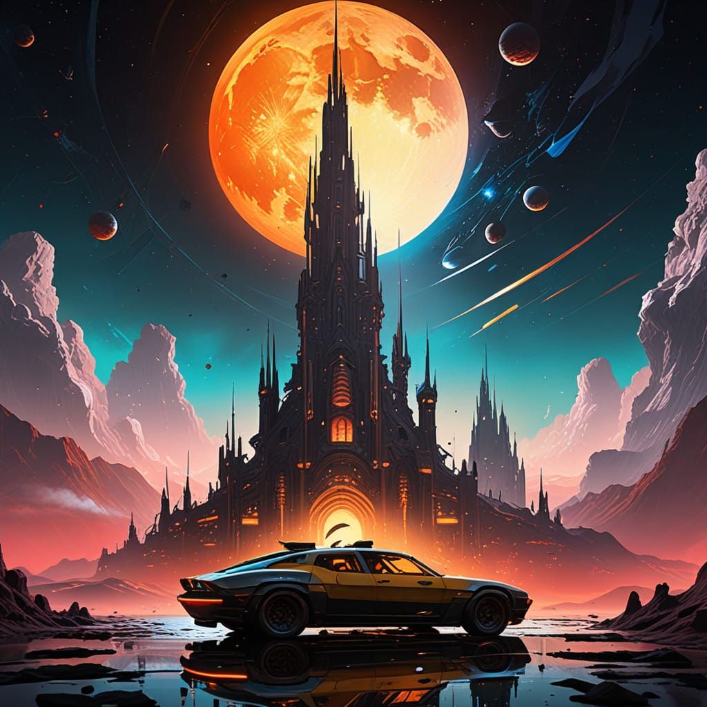 Epic Cyberpunk Goddess in Vibrant, Surreal Landscape