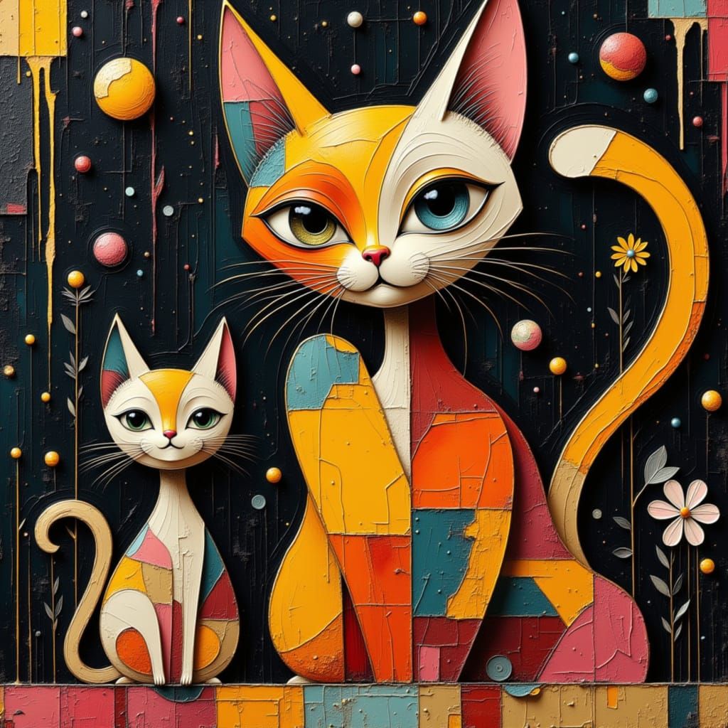 Mid Century Abstract Cats in Atomic Style