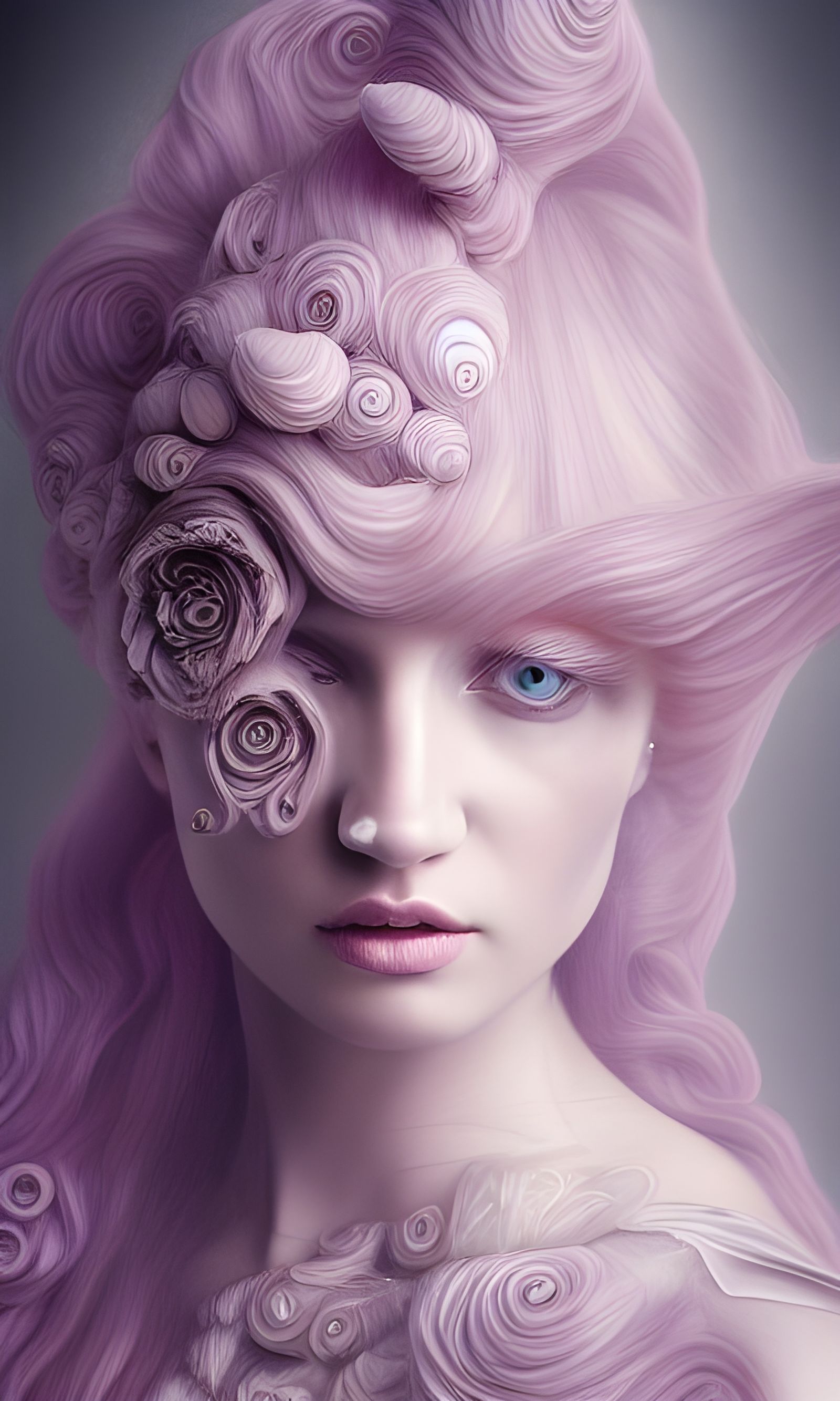 Hauntingly Beautiful Lady in Rococo Dress, Digital Art