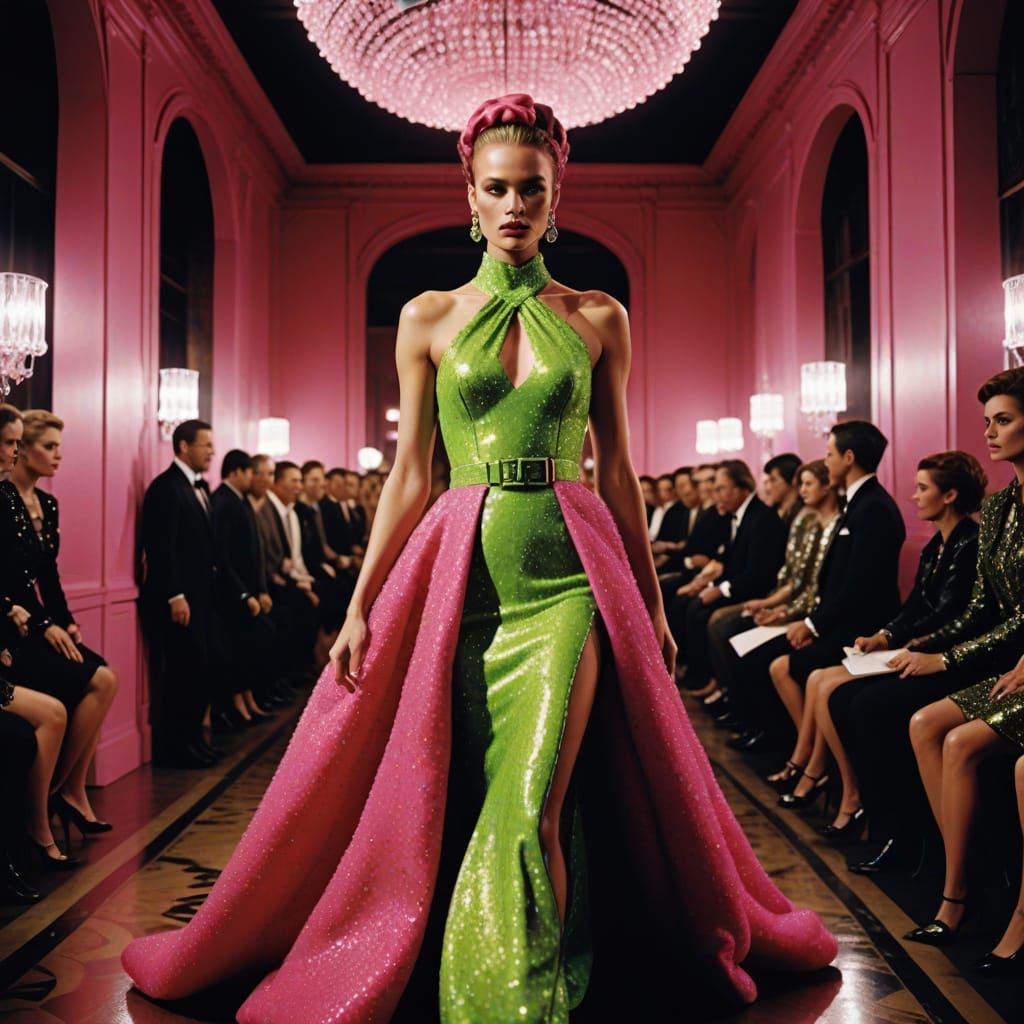 Hyperrealistic Fashion Photography in Vibrant Hot Pink and N...