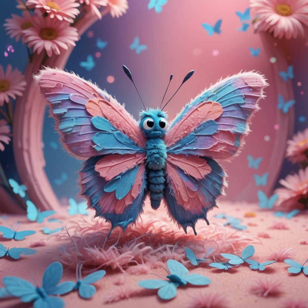 Fuzzy Butterfly Looks at Painting: Pixar-Style 3D Art