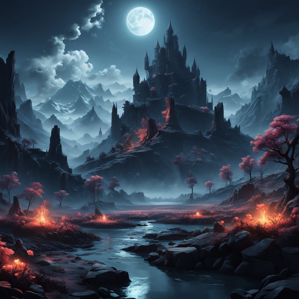 Dreamlike Castle Surrounded by Ethereal Landscapes in a Surr...