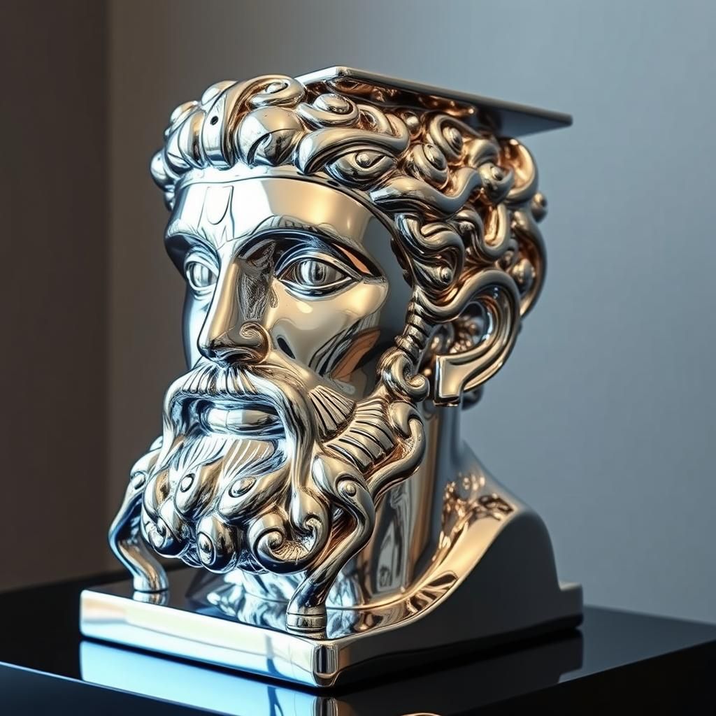 Polished Chrome Greek Sculpture: Modern Art
