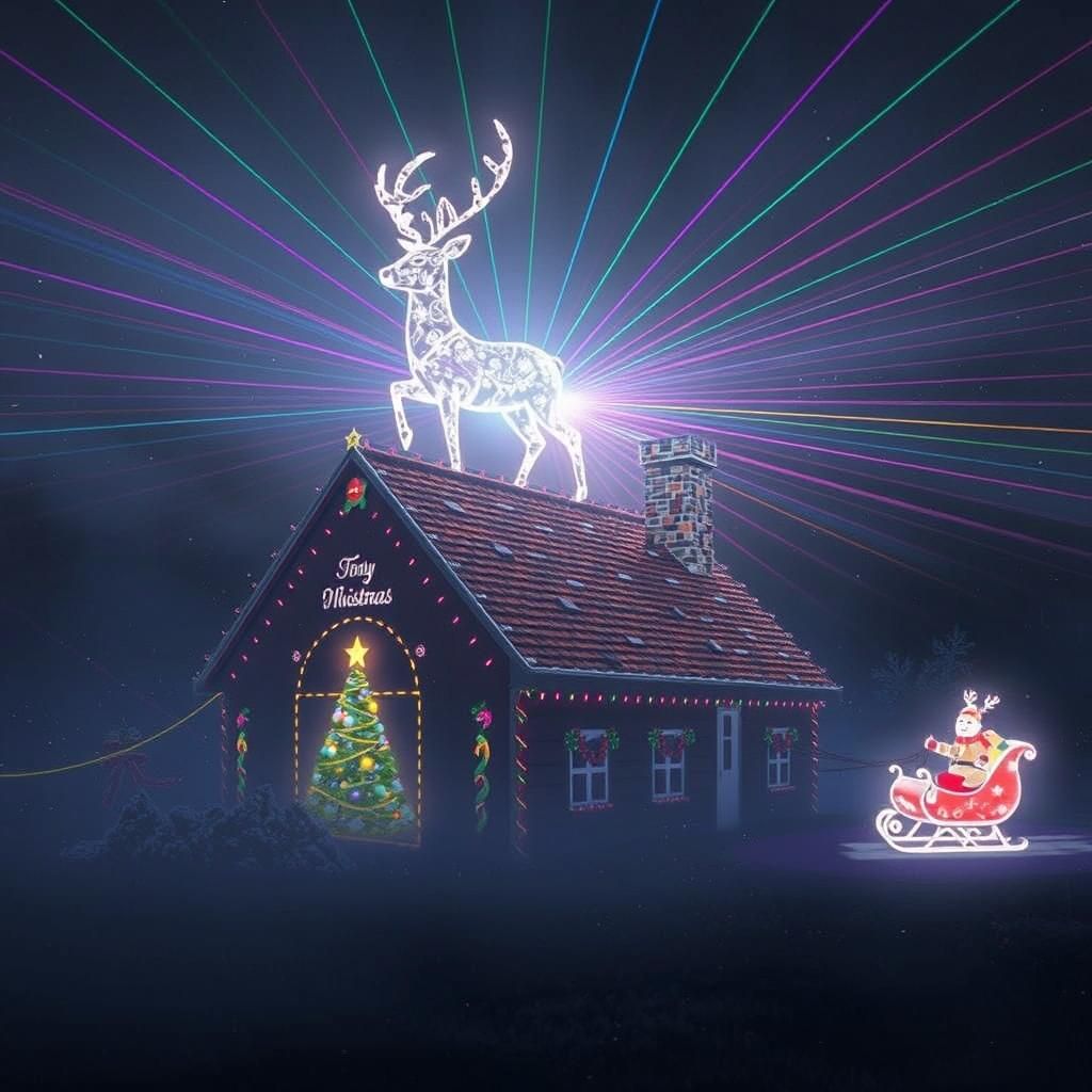 Festive Laser Light Show in Hazy Sky