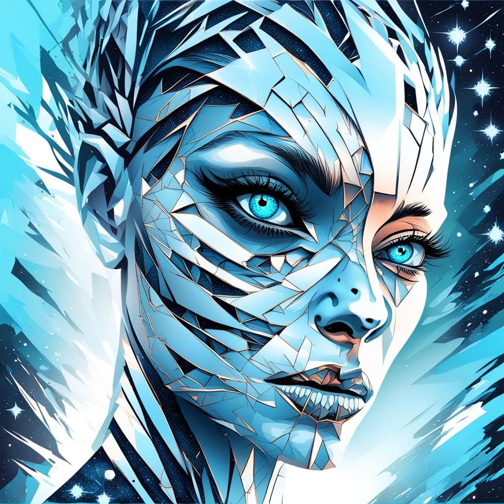 Horror Portrait: Sad Woman in Starry Space