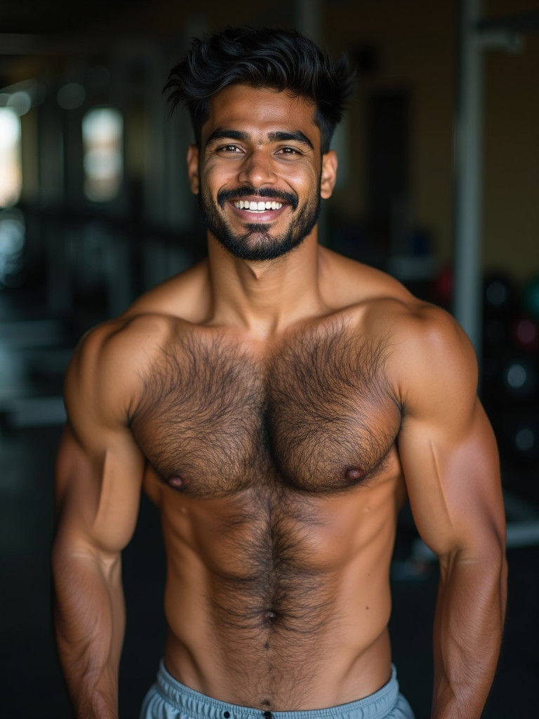 Muscular Hairy Man Shows Off His Sweat