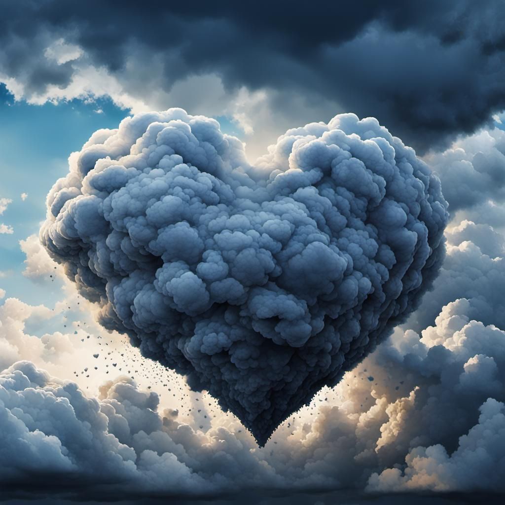Dramatic Cloud Heart in Watercolor Style