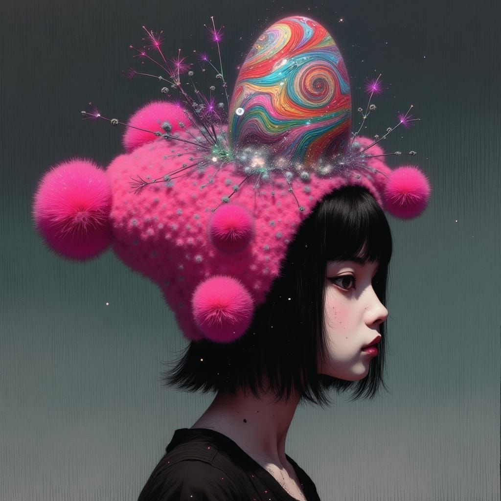 Enigmatic Woman Wears Vibrant Easter Egg Beanie in Unsettlin...