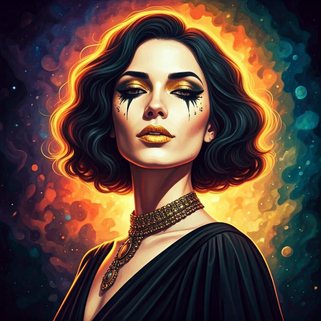 Surreal Cosmic Goddess in Watercolor Glory