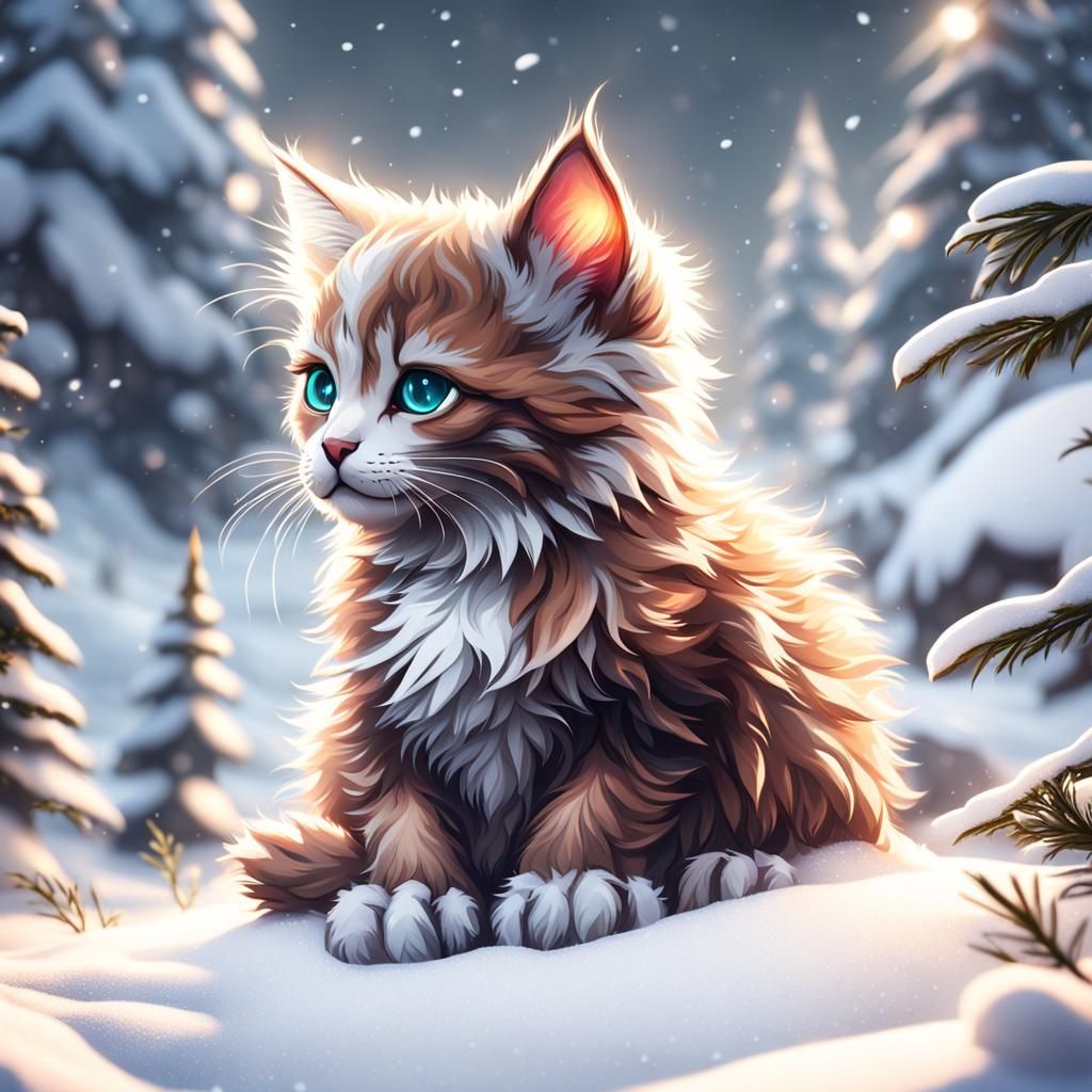 Kitten in Snow: Detailed Matte Painting