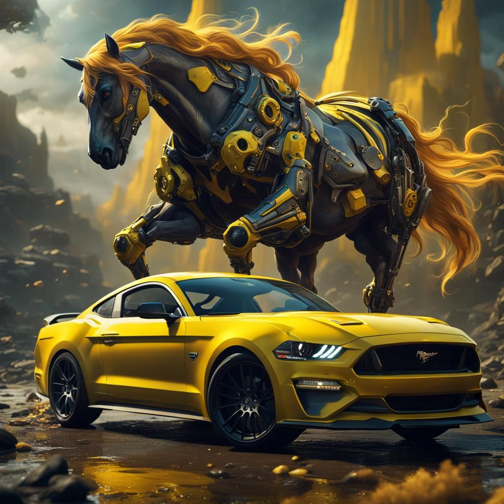 Yellow Mustang Car Concept Art in 8K