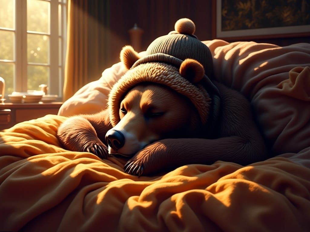 Serene Grizzly Bear in Cozy Winter Slumber