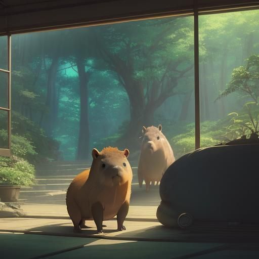 Capybara in Studio Ghibli Anime Style