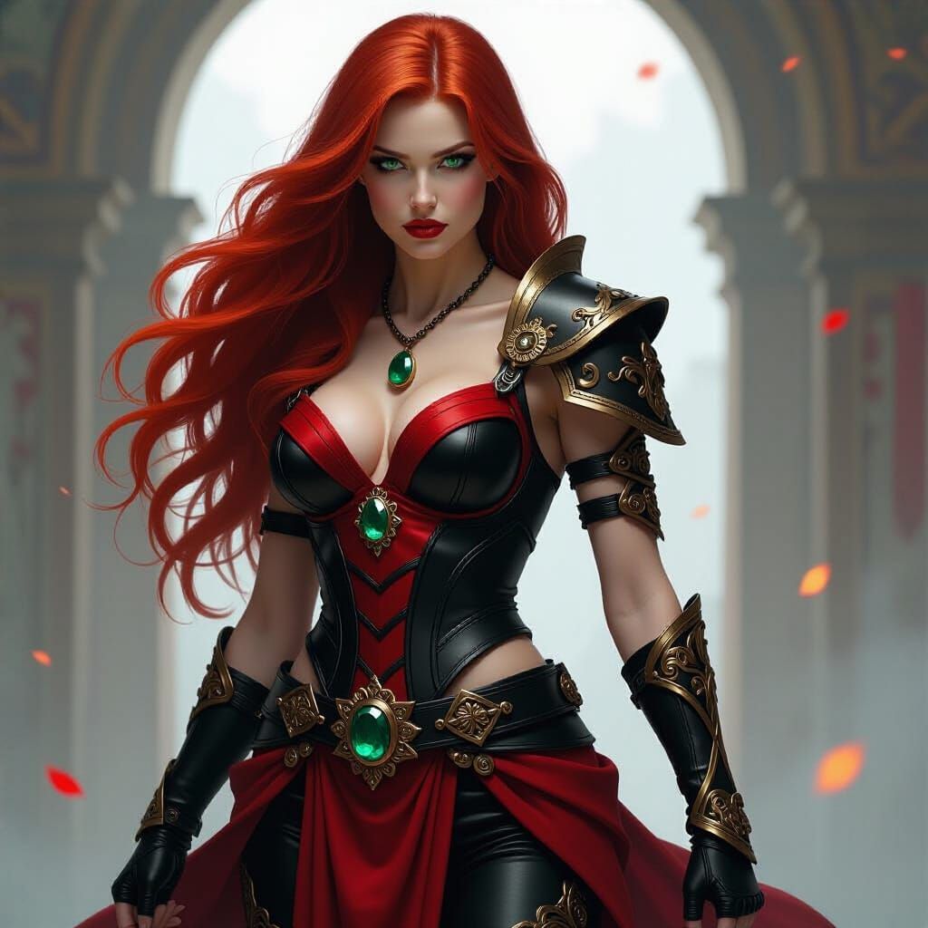 Fantasy Female Warrior in Black and Red Armor