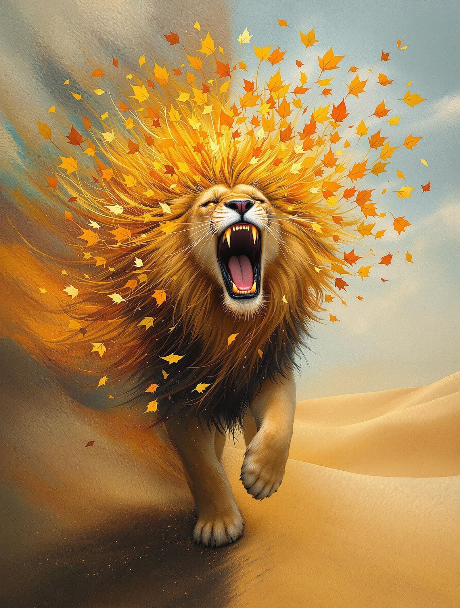 Impressionistic Lion Transforms into Hyper-Real Desert Lands...