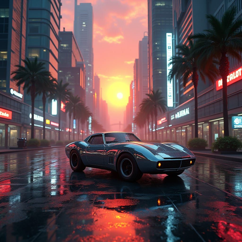 City at Dusk in Neon Splendor