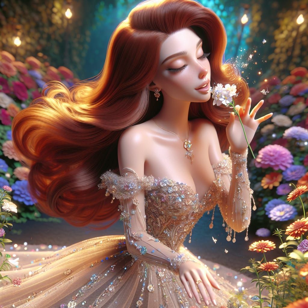 Disney Pixar style 3D beautiful woman, long flowing hair, wi...
