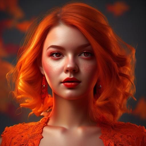 Girl In Orange With Bright Orange Hair Portrait