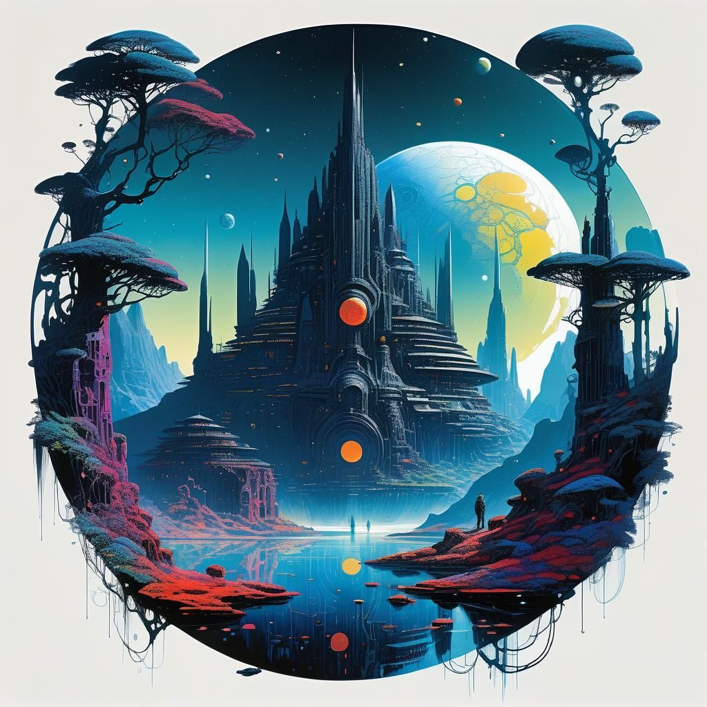 Fantastic Place in Acrylic and Watercolor Style