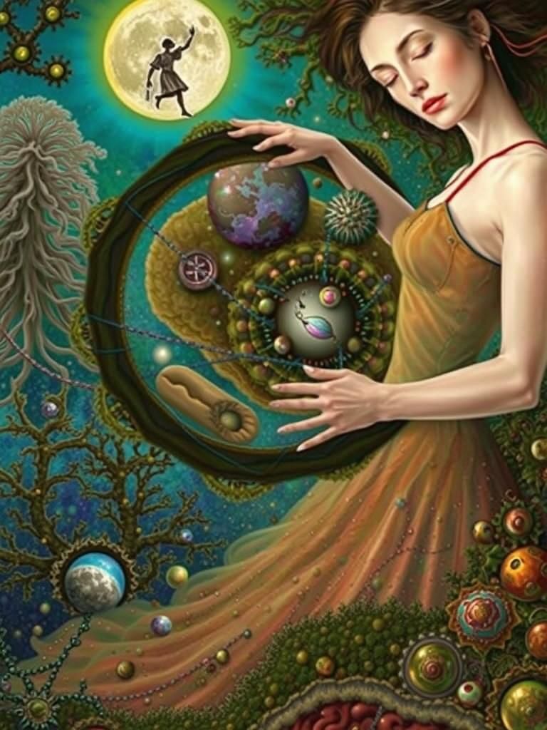 Surreal Transhumanist Woman and Mycelium Network