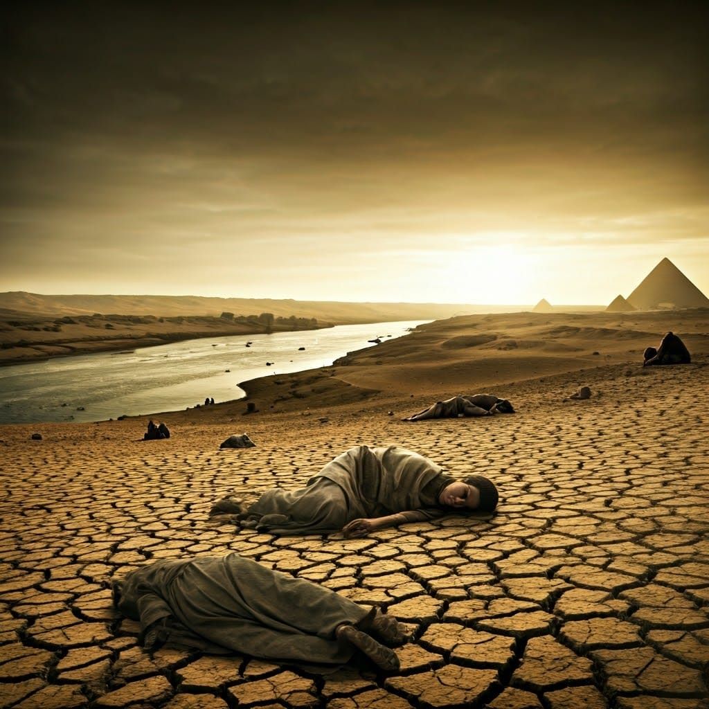 Barren Egyptian Landscape in Sepia-Toned Fresco Style