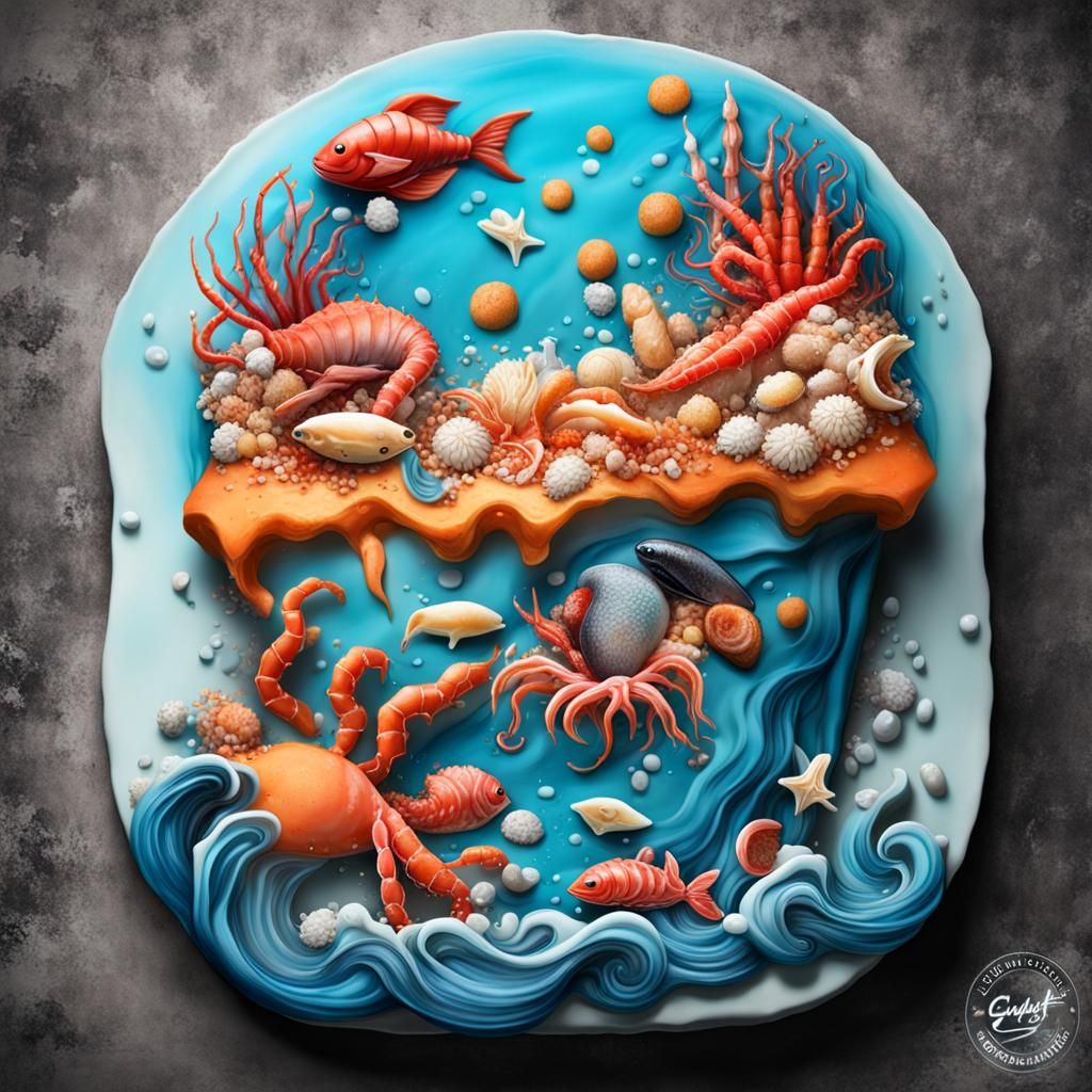 Ocean Cake with Seafood Marzipan in Graffiti Art
