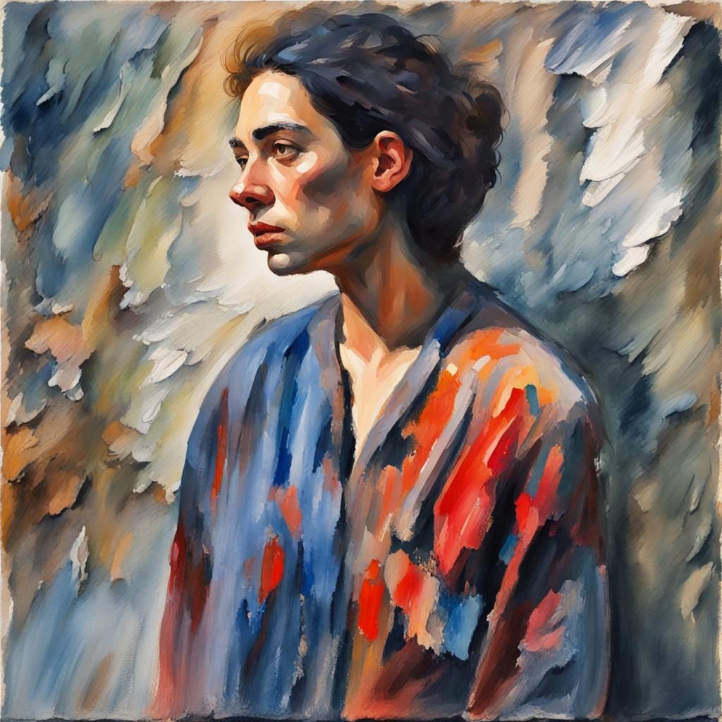 Impressionist Face in Gouache and Watercolor Style