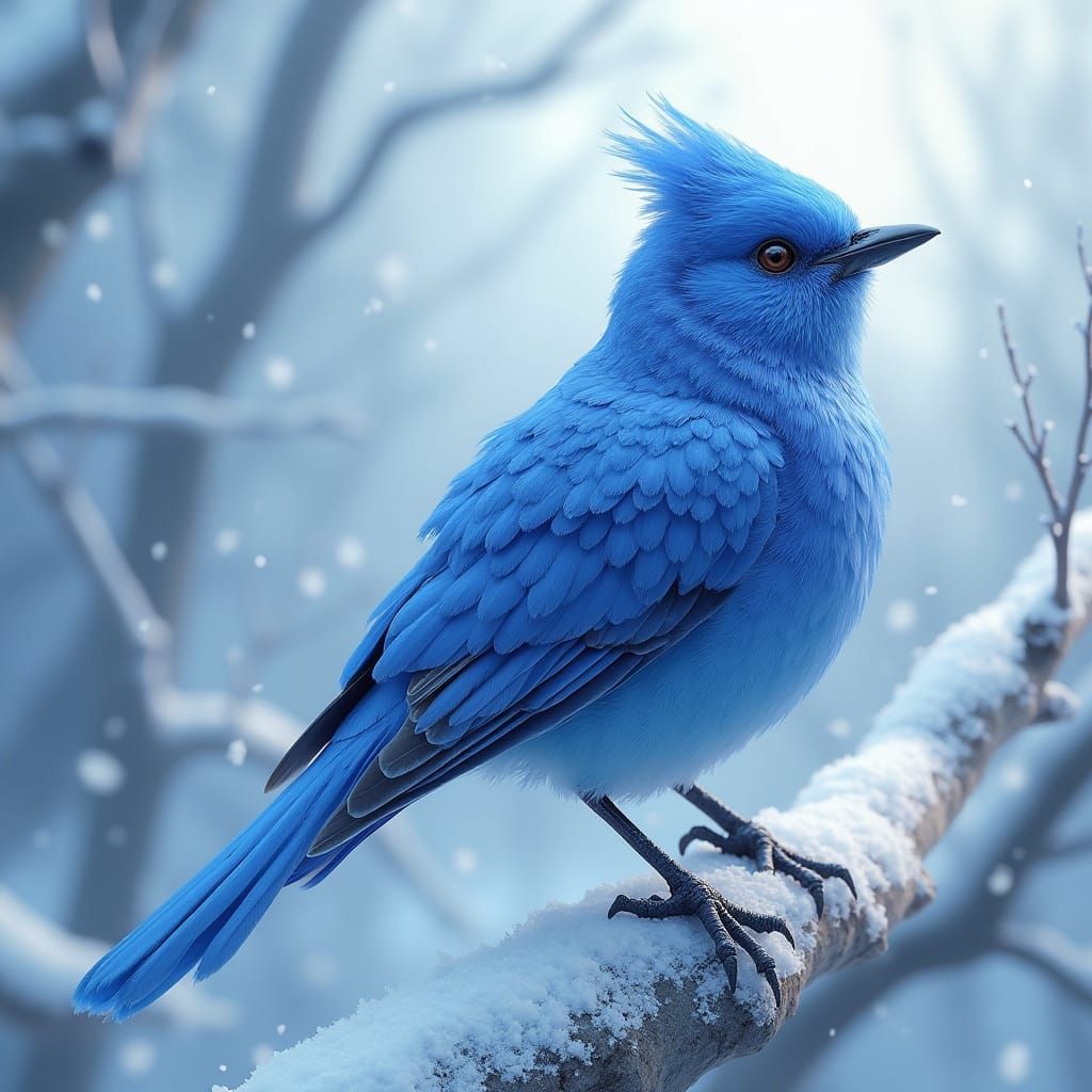 Sapphire Winter Bird in Ancient Wonderland
