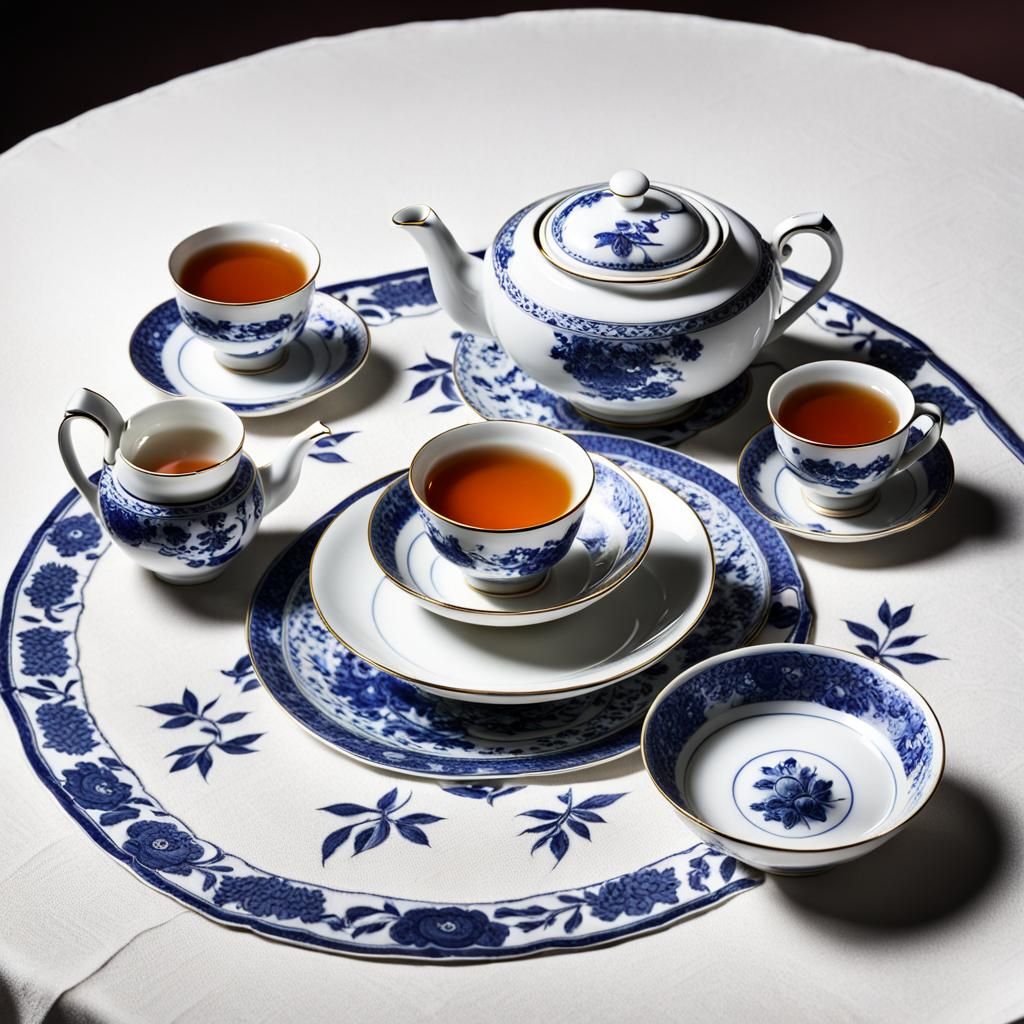 Elegant Chinese Porcelain Tea Set Still Life