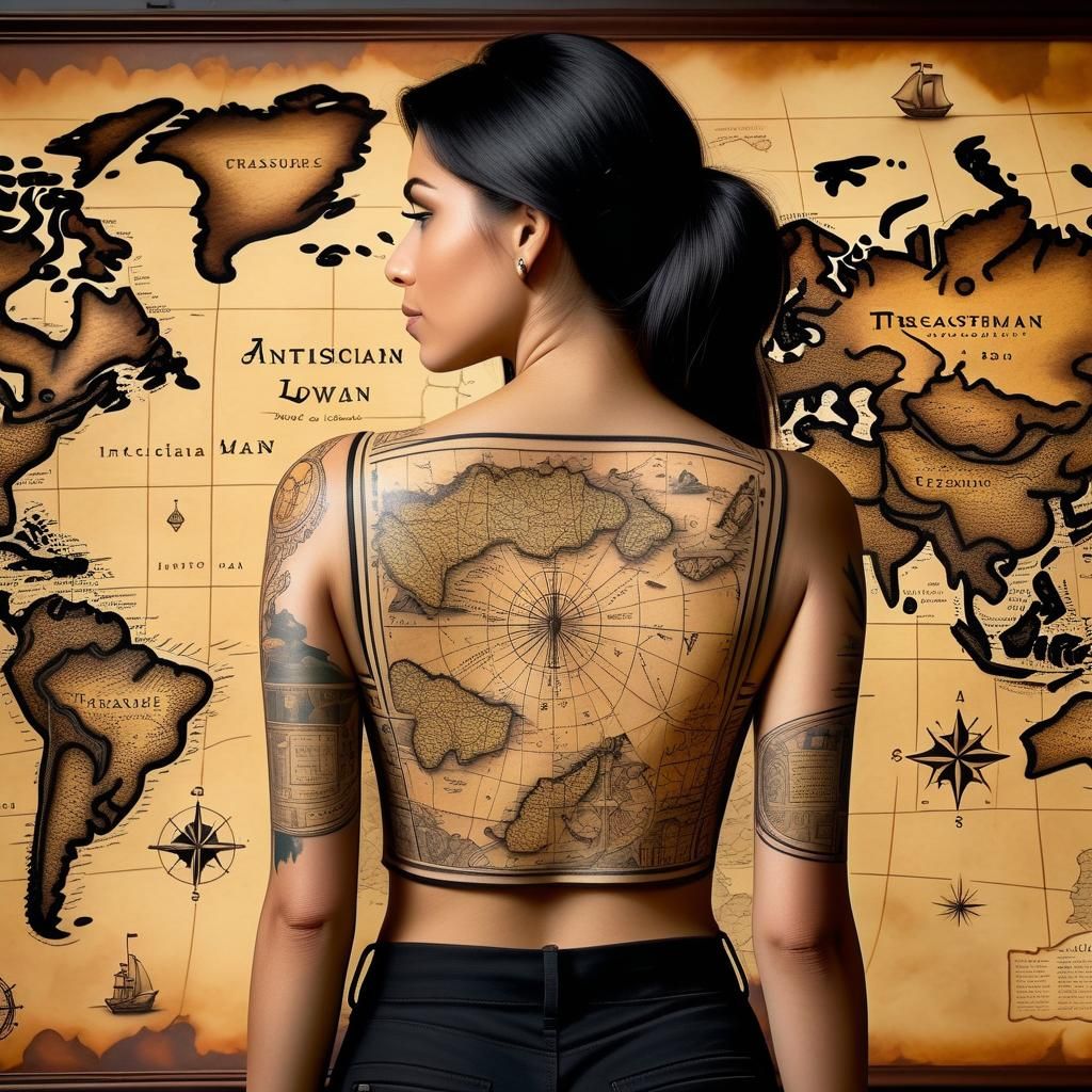 Treasure Map Tattoo Art in Dark Fantasy Style